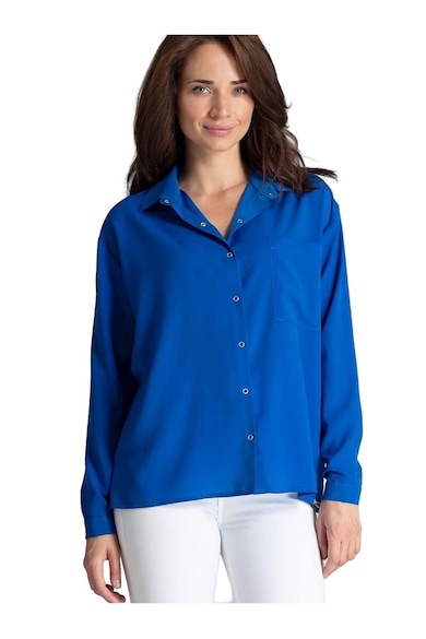 Camasa dama - cu maneca lunga - albastra - din poliester si viscoza -
