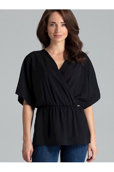 Bluza dama - neagra - cu maneci kimono - elastica - din poliester -