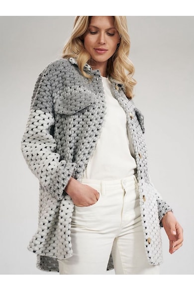 Jacheta poliacril/lana/poliester - fara buzunare - maneci drepte - gri/alb