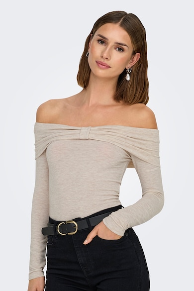 Bluza uni cu decolteu pe umeri - Grej