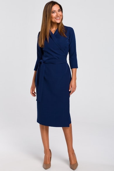 Rochie cu decolteu cache-coeur si curea in talie,, Albastru Stylove - Albastru