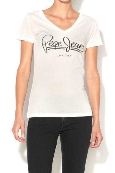 Pepe Jeans London Tricou cu decolteu in V si imprimeu logo Brenda Femei