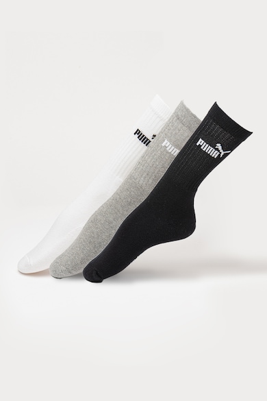 Set de sosete lungi unisex cu logo - 3 perechi - Alb/Negru/Gri melange