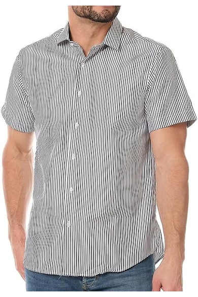 Camasa barbati dungi - alb negru - bumbac/poliester - croiala slim fit