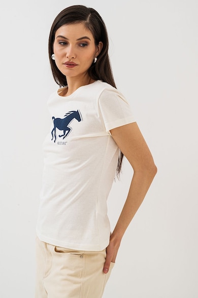 Tricou cu decolteu la baza gatului si logo - Alb murdar