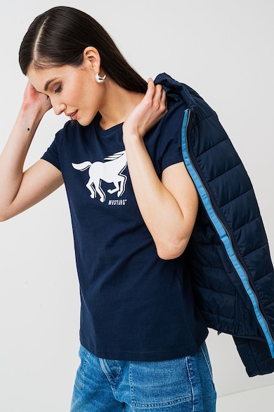 Tricou cu decolteu la baza gatului si logo - Albastru ultramarin