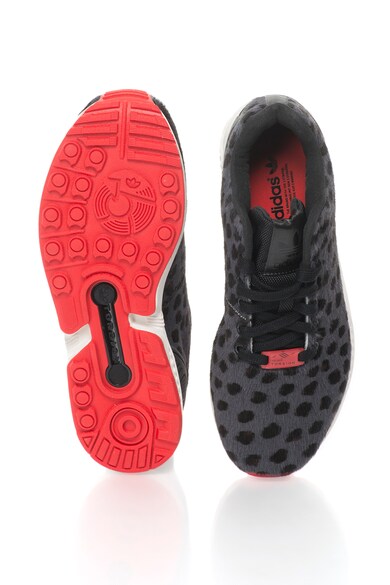 adidas Originals Pantofi sport de piele cu par scurt si animal print ZX Flux, Gri inchis/Negru Barbati