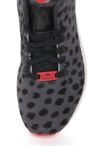 adidas Originals Pantofi sport de piele cu par scurt si animal print ZX Flux, Gri inchis/Negru Barbati