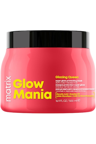 Masca pentru par Total Results Glow Mania Glazing Queen cu acid glicolic si ulei de maces - protejeaza culoarea si ofera stralucire - 500ml