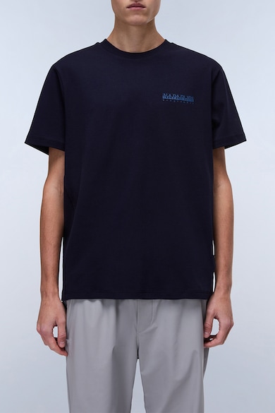 Tricou din bumbac cu imprimeu logo si model grafic - Bleumarin