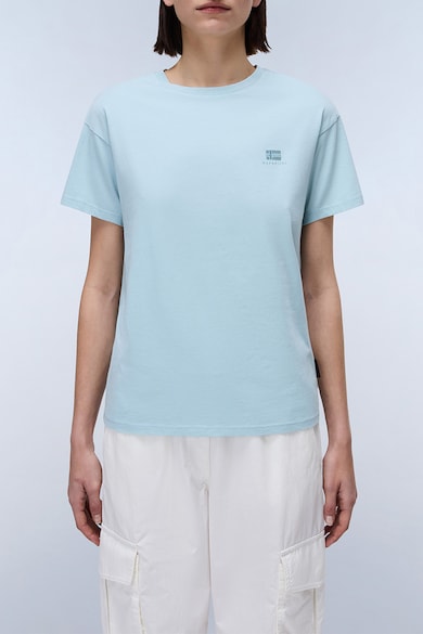 Tricou de bumbac cu decolteu la baza gatului Nina - Albastru pastel