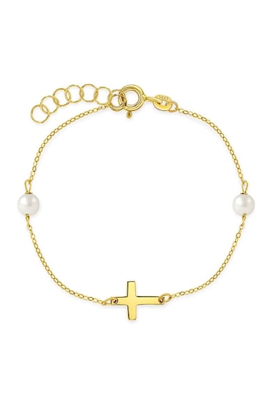 Bratara Delicata din Aur 14K Cruciulita si Perla Alba de cultura - Reglabila - pentru si Fetite