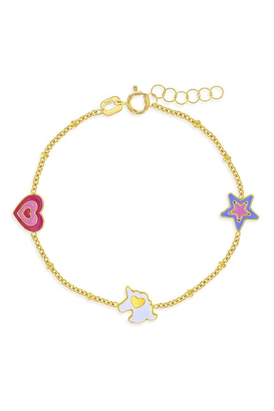 Bratara Delicata din Aur 14K cu Charm uri colorate Unicorn - Stea si Inima - Reglabila - pentru Bebelusi si Fetite