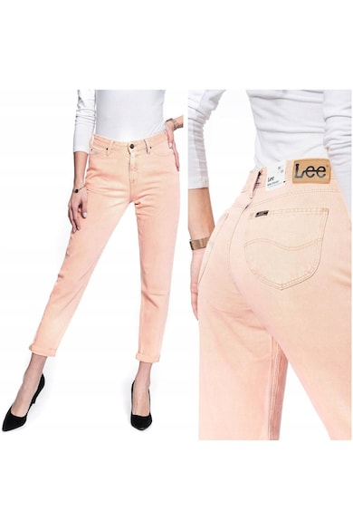 Blugi Dama - Mom 28/31 - Portocalii - Bumbac - Zipper - Dungi Lungi - 7 Buzunare 2 Mari 2 Medii Externe1 Mic Intern - Talie Inalta