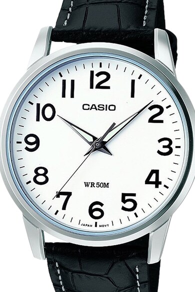 Casio Часовник Collection с черна кожена каишка, Черен Мъже