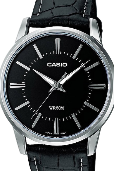 Casio Часовник Collection с кожена каишка, Черен Мъже