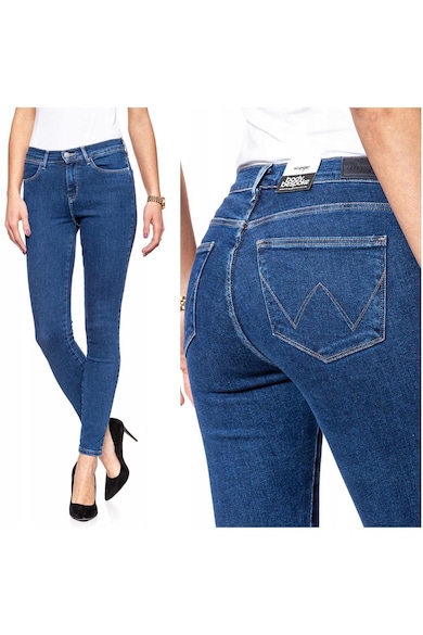 Blugi Dama - Skinny Cu Talie Inalta - W24-L32 US - Bumbac - Zipper - Lung - 5 Buzunare 2 Mari 2 Medii Externe 1 Mic Intern - Talie Inalta - Albastru