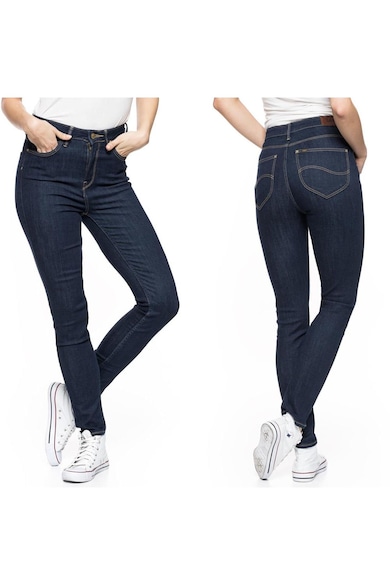 Blugi Dama - Skyler - W25-L33 - Bumbac - Fermoar - Lungi - Talie Inalta - 5 Bunzuare - High-Quality - Albastru Inchis