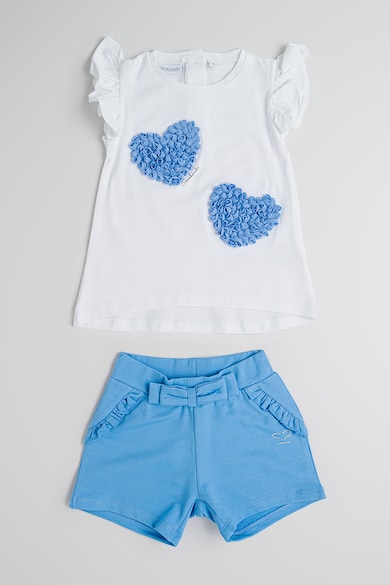 Set de tricou si pantaloni scurti din amestec de bumbac - 2 piese - Alb/Albastru prafuit