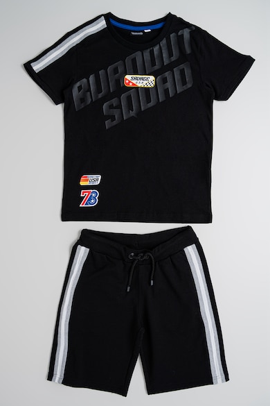 Set de pantaloni scurti si tricou cu imprimeu - 2 piese - Alb/Negru