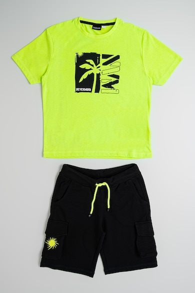 Set de pantaloni scurti si tricou cu imprimeu - 2 piese - Negru/Verde electric