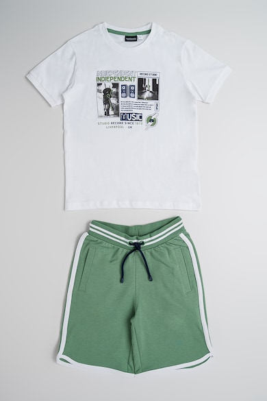 Set de pantaloni scurti si tricou cu imprimeu - 2 piese - Alb/Verde pal