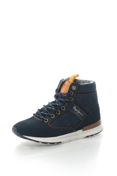 Pepe Jeans Pantofi sport mid-high cu insertii de piele intoarsa si denim Boston Denim Baieti