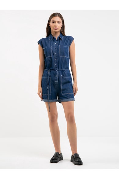 Salopeta dama - denim albastru - picioare largi - Albastru inchis