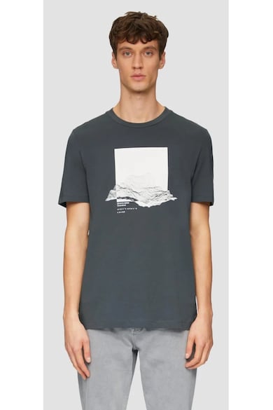 Tricou barbati cu maneca scurta - imprimeu in partea din fata si croiala Regular Fit - Gri inchis - Gri inchis