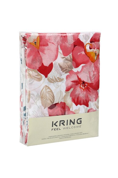 Kring Спален комплект (чаршаф + плик за завивка + 2 калъфки за възглавница) за легло с размери 160x200 см, 132TC, 100% памук, Принт флорален, Бял/Сив/Розов Жени