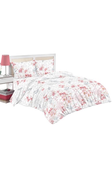 Kring Спален комплект (чаршаф + плик за завивка + 2 калъфки за възглавница) за легло с размери 160x200 см, 132TC, 100% памук, Принт флорален, Бял/Сив/Розов Жени