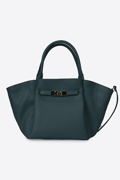 Geanta shopper din piele - Albastru petrol