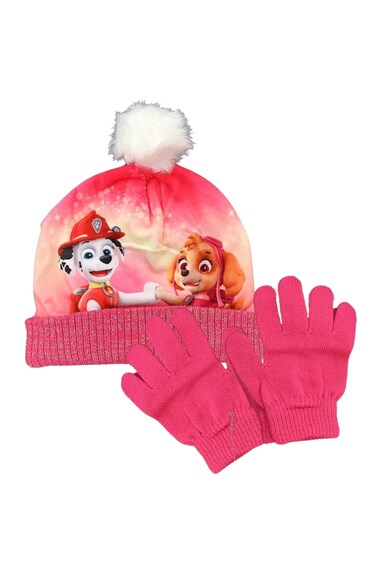 Set Caciula si Manusi roz - material poliester - sezon iarna - Rosu