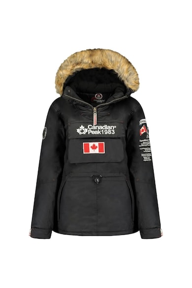 Jacheta de iarna pentru fete - alb - poliester - gluga cu blana detasabila - umplutura sintetica -