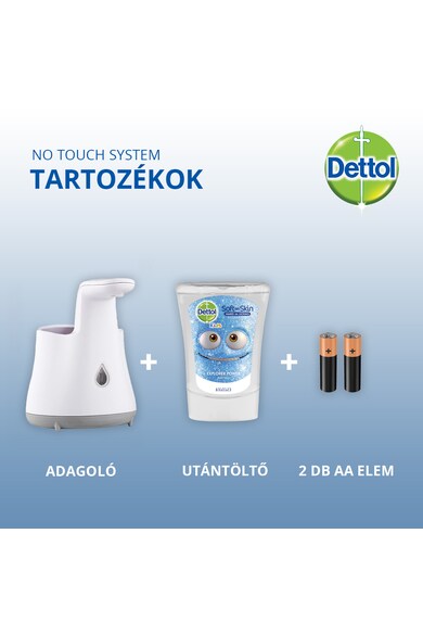 Dettol Dozator sapun lichid cu senzor  Kids No Touch pentru sapunul lichid + Rezerva sapun lichid Dettol Kids No Touch cu Aloe Vera, 250 ml Femei