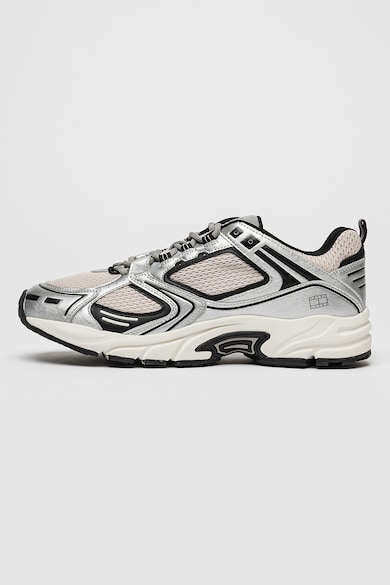 Tenisi din piele ecologica si panza - Negru/Maro taupe deschis/Argintiu