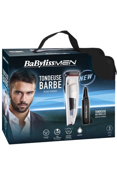 BaByliss Trimmer pentru barba + trimmer pentru nas  , Lame inox, 1-20 mm, Utilizare cu sau fara fir, Argintiu Barbati