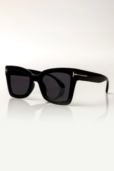 Ochelari de soare cat-eye cu detalii contrastante - Negru