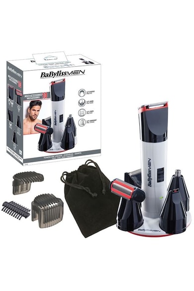 BaByliss Aparat de tuns barba si parul  , lame inox, autonomie 30 min, trimmer corporal, sac depozitare, Alb/Negru Barbati