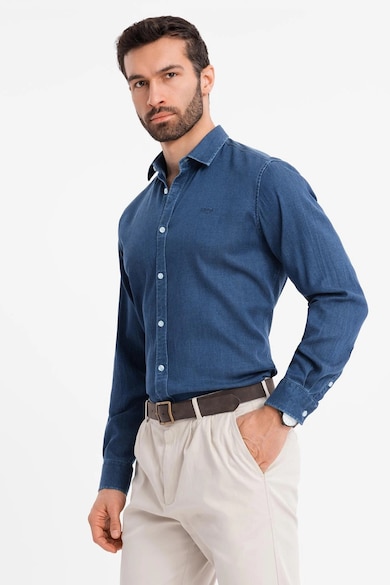 Camasa din material chambray cu maneci lungi - Albastru inchis