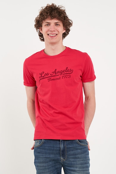 Tricou elastic cu text - Rosu vermillion