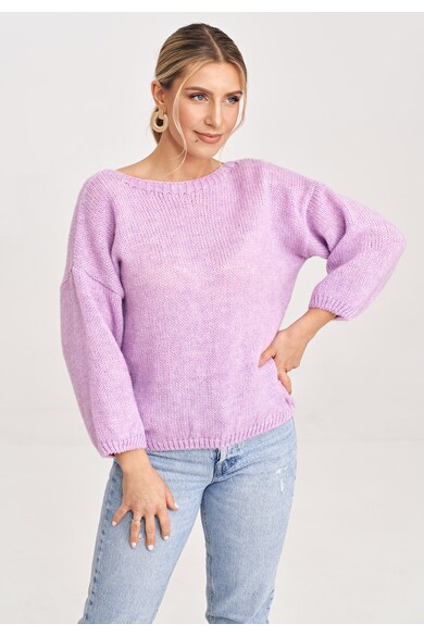 Pulover dama M993 - violet - croiala clasica - detaliu decorativ - amestec acril - poliester - lana - nylon -