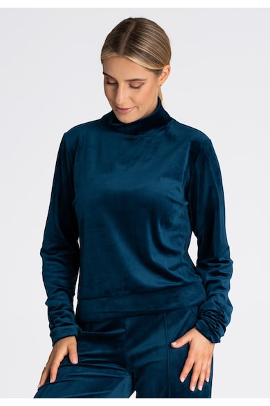 Hanorac de dama M967 - catifea - bleumarin - guler inalt - maneci lungi