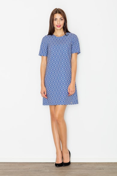 Rochie bleumarin - model geometric - poliester