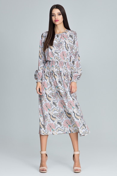 Rochie M600 79 - imprimeu floral - lungime midi - maneci lungi - multicolor - poliester -