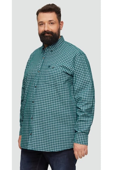 Camasa barbati big sizes - cu maneca lunga si imprimeu in carouri - Regular fit - Verde inchis - Verde inchis