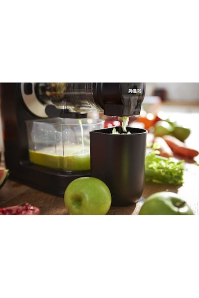 Philips Storcator de fructe si legume prin presare la rece  Viva Collection HR1889/70, 150W, tub de alimentare XL de 70mm, Recipient suc 1 l, Recipient pulpa 0.75 l, Tehnologie QuickClean, Negru Femei