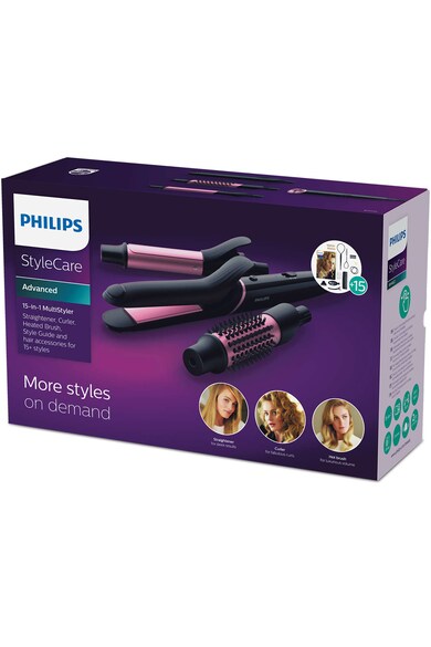 Philips Комплект за мултифункционално стилизиране  StyleCare BHH822/00, Изправяне, Къдрене, Четка за коса, Технология OneClick, 11 аксесоара, 160 - 210 градуса, Черен Жени