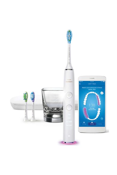 Philips Sonicare Periuta de dinti electrica  DiamondClean Smart HX9903/03, 4 moduri, 3 setari de intensitate, Aplicatia Connected brushing, 3 capate de periere, Recunoasterea capului de periere, toc transport, Alb Femei