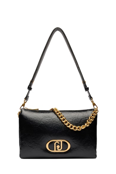 Geanta de piele ecologica cu bareta de umar si lant decorativ - Negru